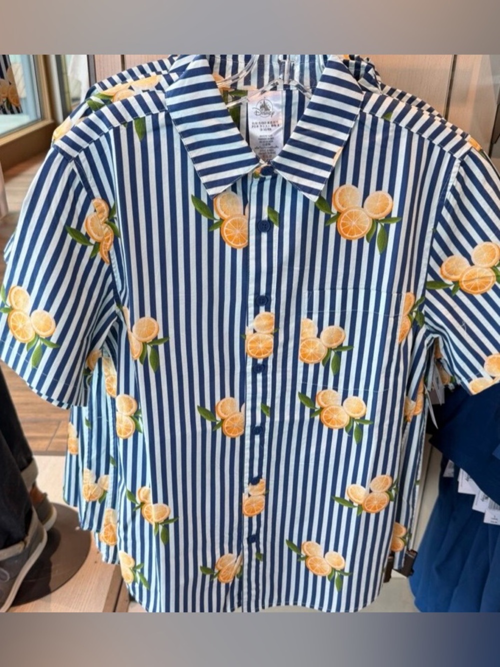 New Disney Men’s Button Down Fruit Stand Shirt Oranges and Stripes XL